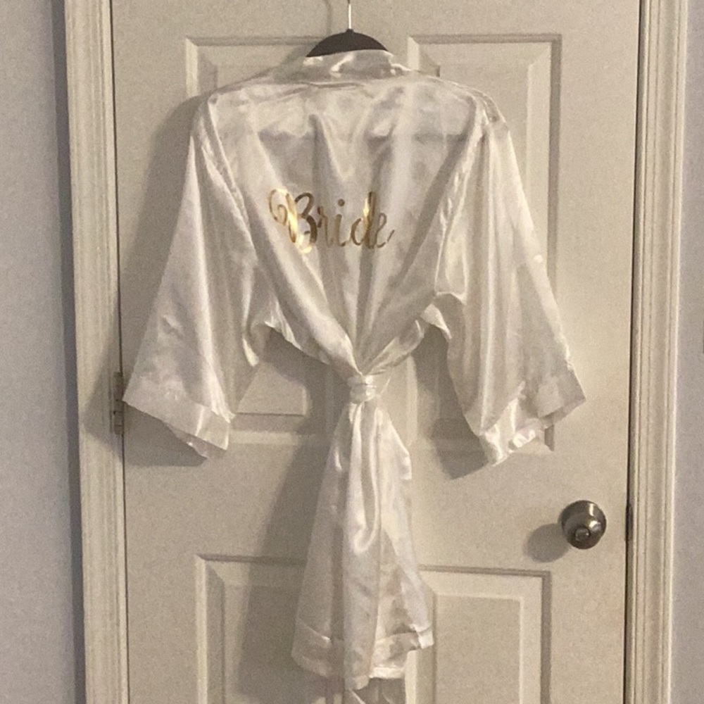 White Bridal Robe with Gold writing